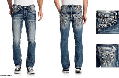 Rock Revival | Джинсы мужские DAWN BLUE A201 ALT STRAIGHT RP2488A201 перед и сзади в деталях