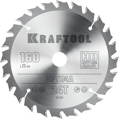 KRAFTOOL Optima, 160 х 20 мм, 24Т, пильный диск по дереву (36951-160-20)
