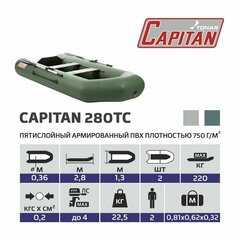 Надувная лодка ПВХ под мотор Тонар Капитан 280ТС (зеленая)