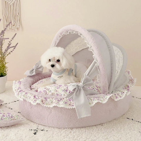 2053 Люлька нежно-сиреневая с кружевным верхом PREMIUM (чехлы съёмные)