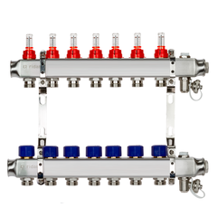 Комплект коллекторов Ридан SSM-7RF set с расходомерами, кронштейнами, ручным воздухоотводчиком, сливным краном и торцевой заглушкой, 7 выходов