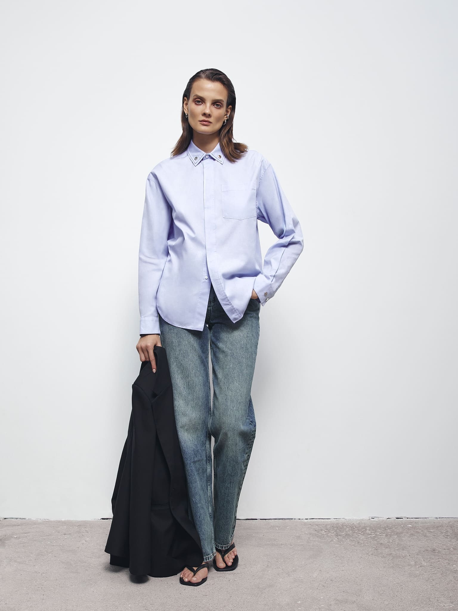 Хлопковая рубашка c кнопками на воротнике