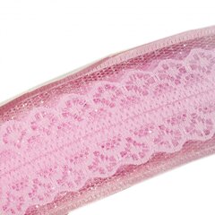 
          Декоративная лента капроновая отделка кружевом для рукоделия, упаковки и флористики, 4 см, намотка 25 ярдов, светло-розовый