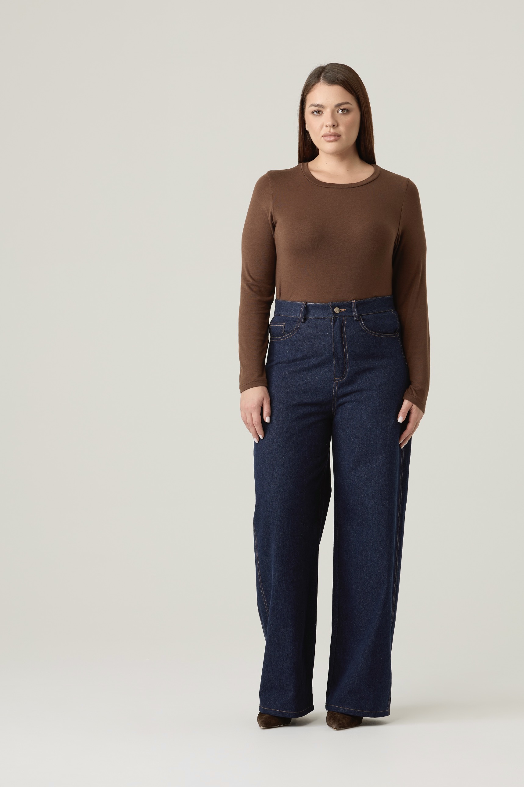 Джинсы Wide leg со вставками, темно-синий