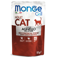 Влажный корм Monge Cat Grill для взрослых кошек, из новозеландского ягненка, паучи 85 г - 28 шт