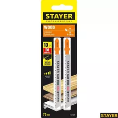 STAYER T101BF, T-хвост., Bi-Metal,по тверд. дереву, шаг зуба 2.5 мм, раб. длина 75 мм, 2 шт, полотна для лобзика, Professional (159901-2.5)