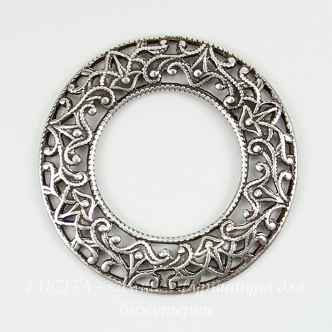 Винтажный декоративный элемент - рамка "Филигранная" 28 мм (оксид серебра) ()