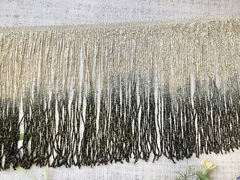 Тесьма текстиль бахрома, люрекс градиент, ш. 20 см, чёрный с золотом