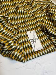 Плательно-блузочный вискозный штапель с рисунком (100%вискоза, Охристо-молочная геометрия с темным, 140, 150 гр/м2)