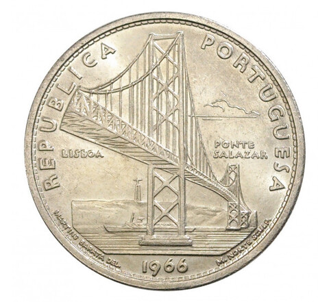20 эскудо Открытие моста имени Салазара (сейчас мост имени 25 апреля) 1966 год, Португалия. UNC