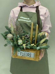 Композиция в ящике Зимняя сказка (золото)