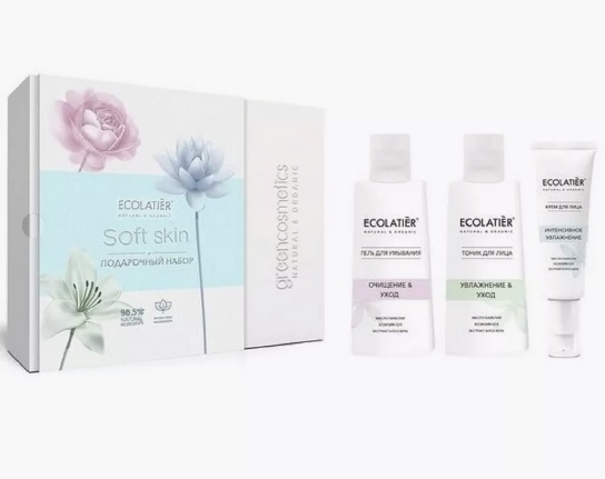 Ecolatier Подарочный набор "SOFT SKIN" (гель для умывания + тоник + крем для лица) 350мл