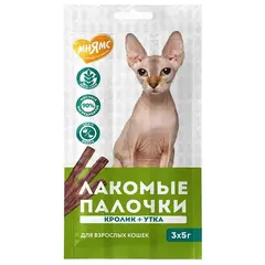 Мнямс для кошек палочки из утки и кролика 3х5г