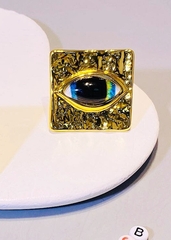 83401- Кольцо квадратное Глаз (EYE) желтый/голубой в стиле Schiaparelli