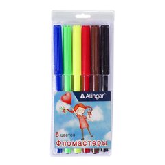 
          Фломастеры, 6 цв, Alingar, смываемые чернила, корпус круглый, "Сердца", вентилируемый колпачок, упаковка ПВХ, европодвес