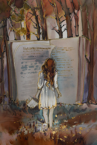 Футболка женская с рисунком на шелке Сказка