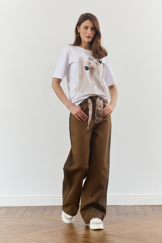 Джинсы Горчица с ручной росписью