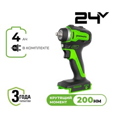 Гайковерт ударный акк. Greenworks G24IW200, 24V ,б/щет, 3/8'', 200Нм, 1х4Ач, ЗУ, кор (3803607CUB)