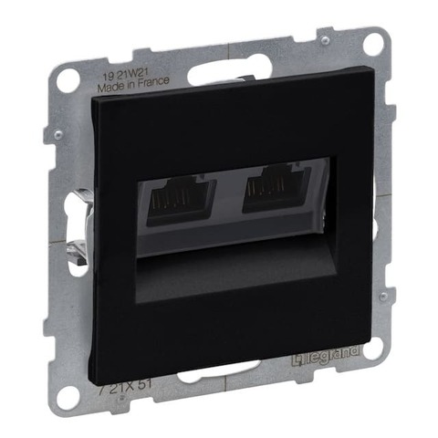 Розетка компьютерная 2 разъёма 2хRJ45 cat5e UTP. Цвет Антрацит. Legrand серия SUNO. 721451