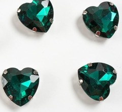 Стразы пришивные стекло в оправе "Сердечко", р. 16 мм, изумруд
