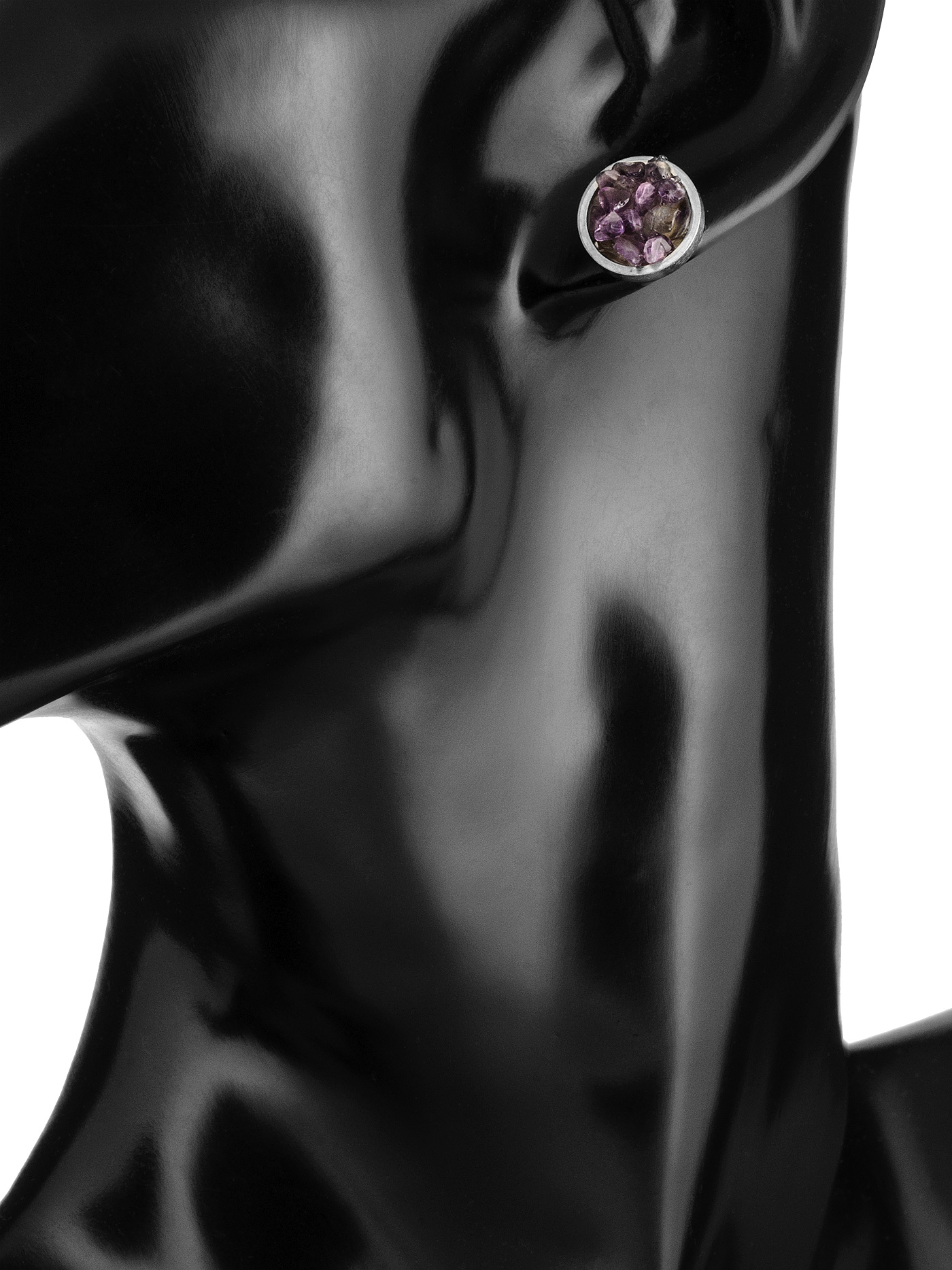 Пусеты с натуральным аметистом