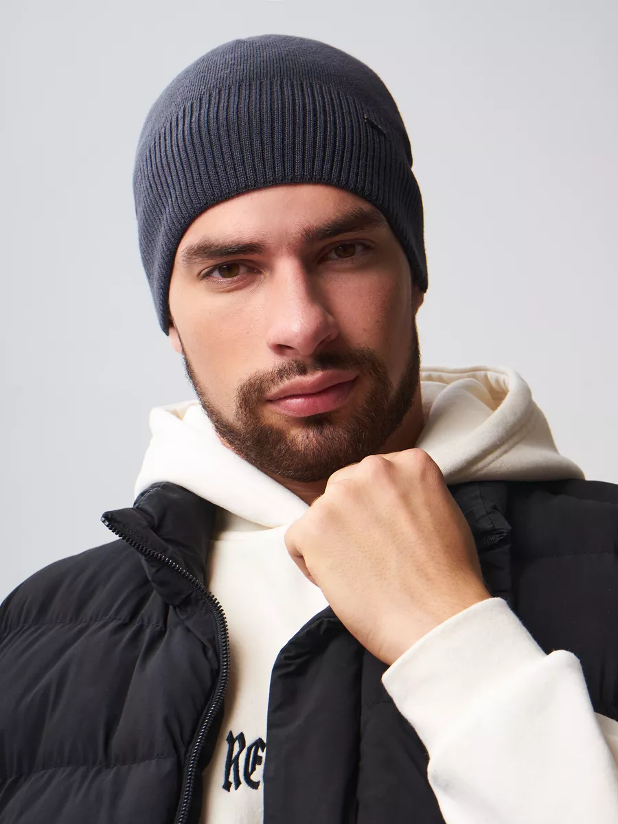 Шапка зимняя на флисе вязаная бини