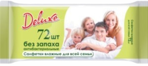 Салфетки влажные DELUXE Антибактериальные 72 шт РОССИЯ