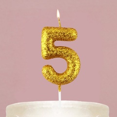 Свеча-цифра в торт блестящая «5», золото, 4 х 10 см