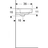 Раковина Geberit Smyle Square, с асимметричным переливом: Белый, B=45см, H=16см, T=36см, Отверстие под смеситель=По центру, Перелив=На виду