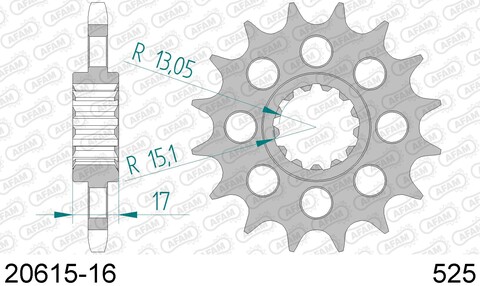20615-16 звезда передняя (ведущая) стальная , 525, AFAM