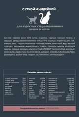 ALPHAPET сухой корм для взрослых стерилизованных кошек и котов (утка,индейка) 400 гр