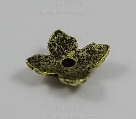 Шапочка для бусины "Листики" (цвет - античное золото) 8х2 мм, 10 штук ()
