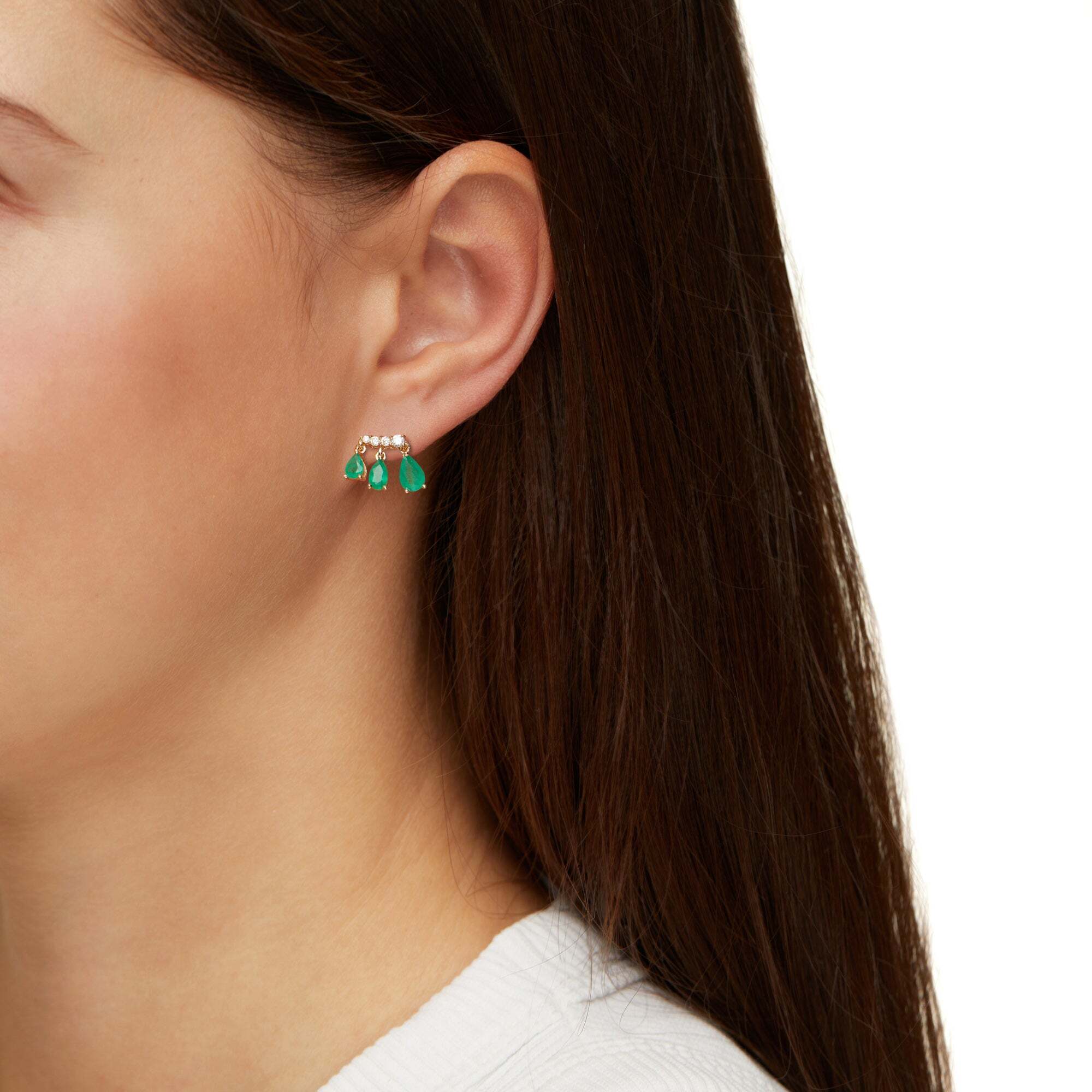 Emerald Drops Earring with Brilliants