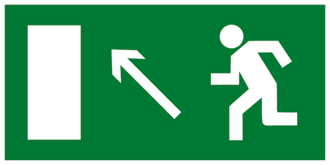 Эвакуационный знак Е06 - Направление к эвакуационному выходу налево вверх