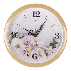 Часы настенные РУБИН  2222-352  круг d=22см, корпус бежевый  "Цветы"