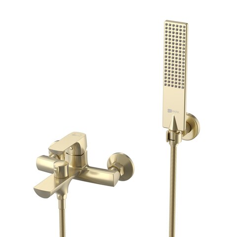Lemark LM7214BG Смеситель для ванны с коротким изливом,  поворотный переключатель, латунь/брашированное светлое золото