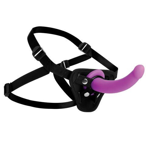 Лиловый поясной страпон Navigator Silicone G-Spot Dildo with Harness - 17,8 см. - XR Brands Strap U AF216