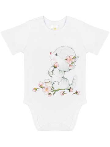 Боди с коротким рукавом, рисунок "Киска с бабочкой"