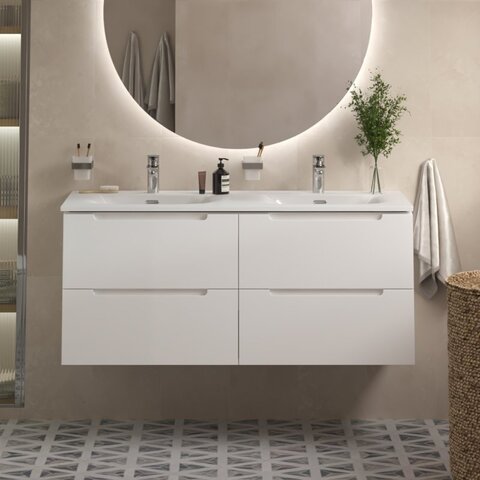 BelBagno ETNA-1200-4C-SO-2-BL ETNA База под раковину подвесная с четырьмя выкатными ящиками для раковины с двумя чашами, Bianco Lucido, 1202x462x500, ETNA-1200-4C-SO-2-BL