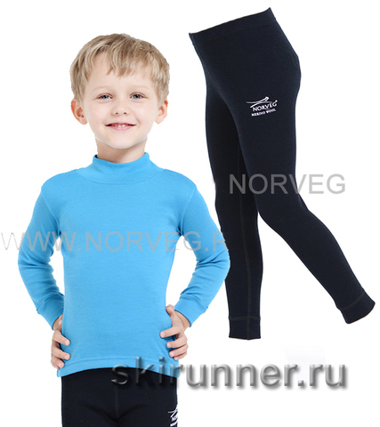 Комплект термобелья из шерсти мериноса Norveg Soft Blue-Black детский