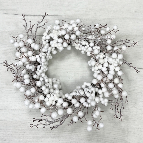 Венок из белых ягод 45см ChristmasDeLuxe заснеженный