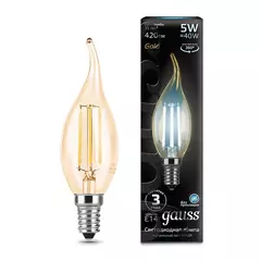 Лампа Gauss LED Filament Свеча на ветру 5W E14 420 lm  4100K  Golden 104801805