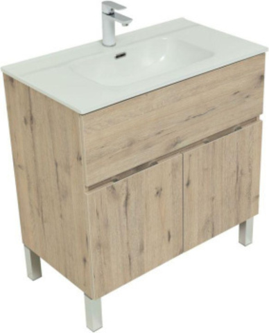Aquanet 277553 Компл.2 - Тумба Алвита new 80 напольная 1 ящ., 2 дв. цв.дуб веллингтон белый (277553)