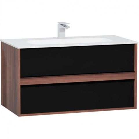 Vitra 58183 Шкаф Metropole 100 см с раковиной Infinit из искуственного камня, c 2мя ящиками, цвет сливовое дерево, фасад черное акриловое стекло