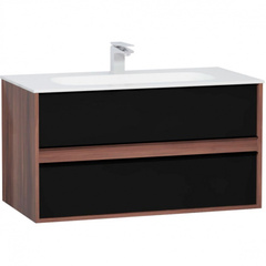 Vitra 58183 Шкаф Metropole 100 см с раковиной Infinit из искуственного камня, c 2мя ящиками, цвет сливовое дерево, фасад черное акриловое стекло фото