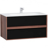 Vitra 58183 Шкаф Metropole 100 см с раковиной Infinit из искуственного камня, c 2мя ящиками, цвет сливовое дерево, фасад черное акриловое стекло