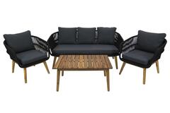 Набор мебели Камелия арт.GS002 черный, серый 1 уп. (стол+2кресла+диван, веревки черные, подушки серые) "Garden story"