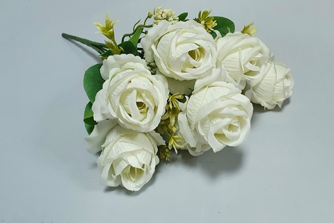 Розы искусственные бутоны с кашкой, 7 голов, букет 34 см.
