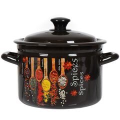 Кастрюля сталь, эмал, 4 л, с крыш, крышка сталь, с декором, Керчь, Карри, 41704-142/6-У4, корич
