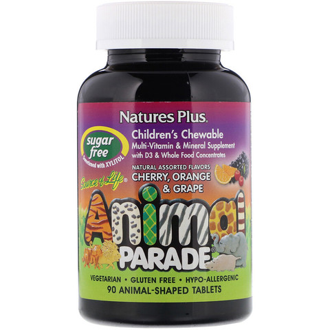 Nature's Plus, Source of Life, Animal Parade, детские жевательные мультивитамины и минералы, различные натуральные ароматизаторы, 90 таблеток в форме животных